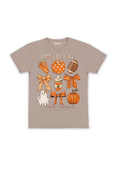 Simply Southern Youth Happy Fall Y’all T-Shirt for Girls in Oat Heather 