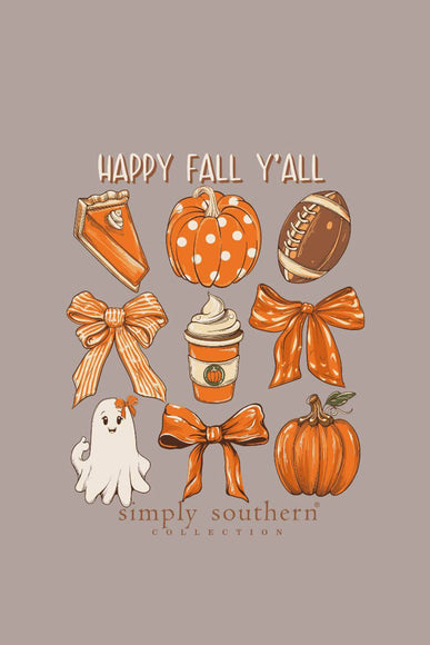 Simply Southern Youth Happy Fall Y’all T-Shirt for Girls in Oat Heather 