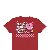 Simply Southern Youth Love More, Worry Less T-Shirt for Girls in Red | YTH-SS-LOVEMORE-RED