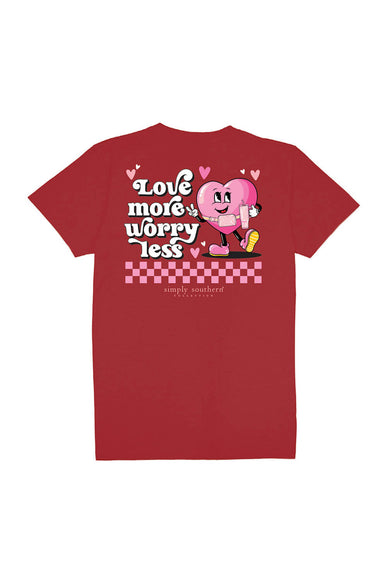 Simply Southern Youth Love More, Worry Less T-Shirt for Girls in Red | YTH-SS-LOVEMORE-RED