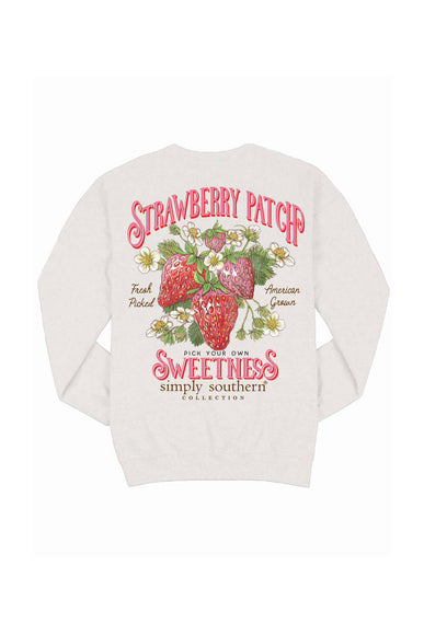 Simply Southern Youth Strawberry Patch Fleece Sweatshirt for Girls in Grey