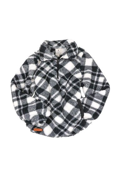 Simply Southern Youth Quarter Zip Front Pullover for Girls in White/Black Plaid