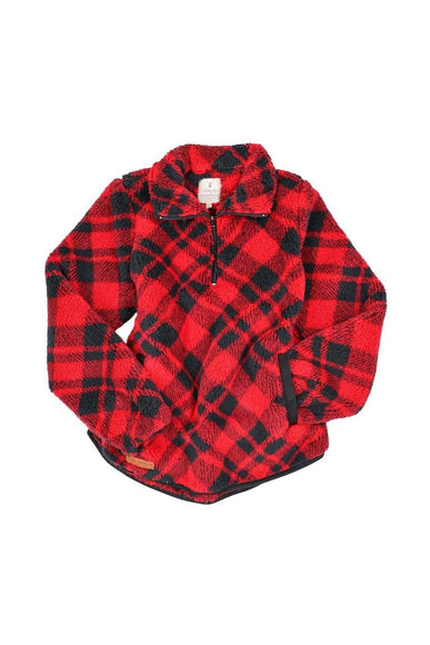 Simply Southern Youth Quarter Zip Front Pullover for Girls in Red/Black Plaid