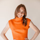 Sleeveless Turtleneck Sweater for Women in Orange