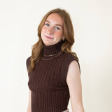 Sleeveless Turtleneck Sweater Vest for Women in Walnut