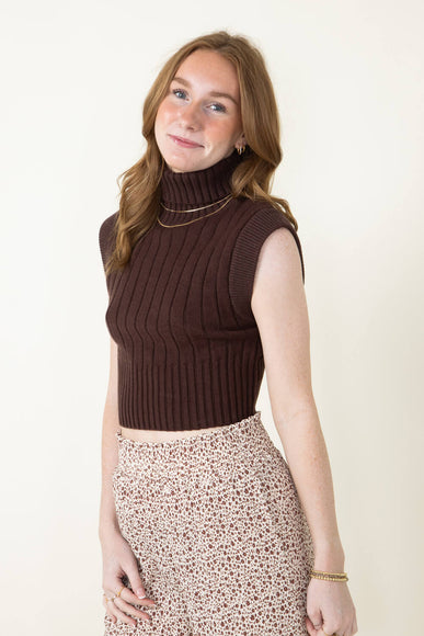 Sleeveless Turtleneck Sweater Vest for Women in Walnut