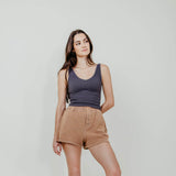 Washed Pull On Lounge Shorts for Women in Brown