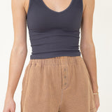 Washed Pull On Lounge Shorts for Women in Brown