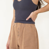 Washed Pull On Lounge Shorts for Women in Brown