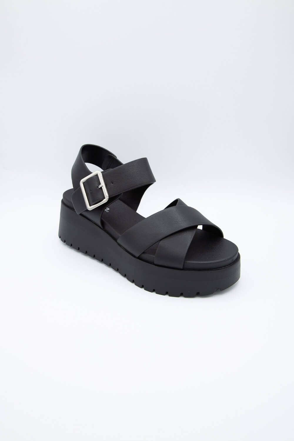Antares Black Leather Wedge Strappy Sandal - band of the free