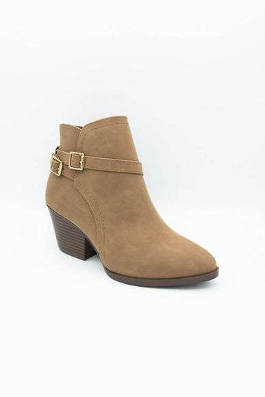 Soda Nadine Buckle Booties for Women in Mid Tan