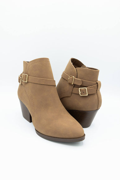 Soda Nadine Buckle Booties for Women in Mid Tan