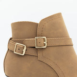 Soda Nadine Buckle Booties for Women in Mid Tan