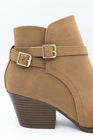 Soda Nadine Buckle Booties for Women in Mid Tan