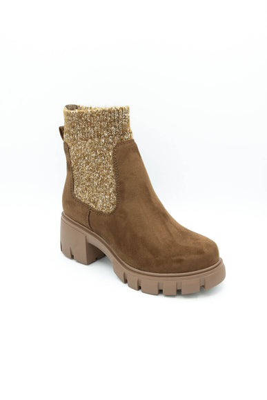 Soda Zordy Knit Lug Booties for Women in Light Walnut 