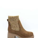 Soda Zordy Knit Lug Booties for Women in Light Walnut 