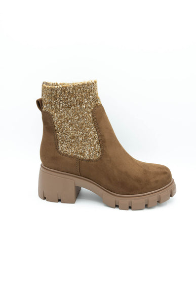 Soda Zordy Knit Lug Booties for Women in Light Walnut 