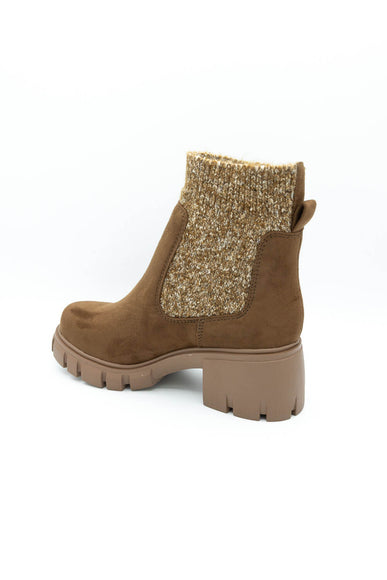 Soda Zordy Knit Lug Booties for Women in Light Walnut 