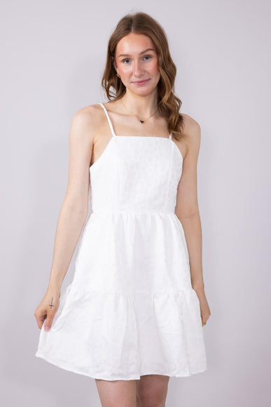 Textured Floral Tiered Dress for Women in White