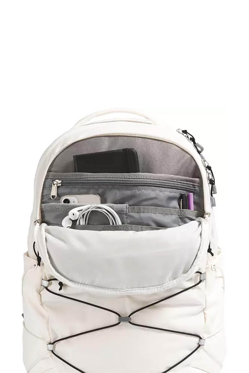 North face backpack white and black best sale