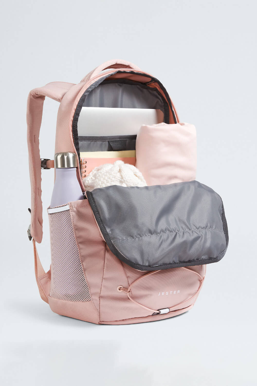 North face jester backpack pink and gray on sale