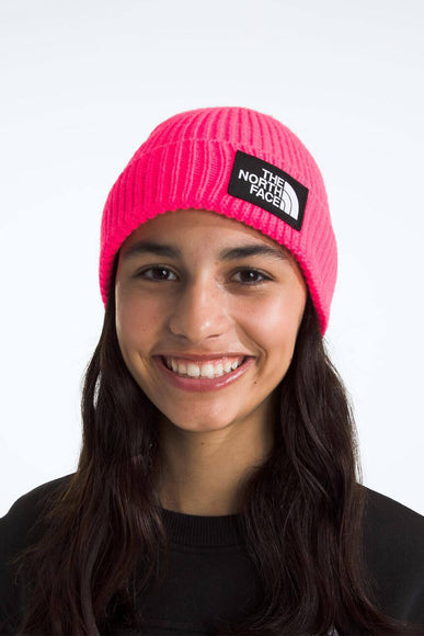 The North Face Box Logo Beanie for Kids in Radiant Poppy 