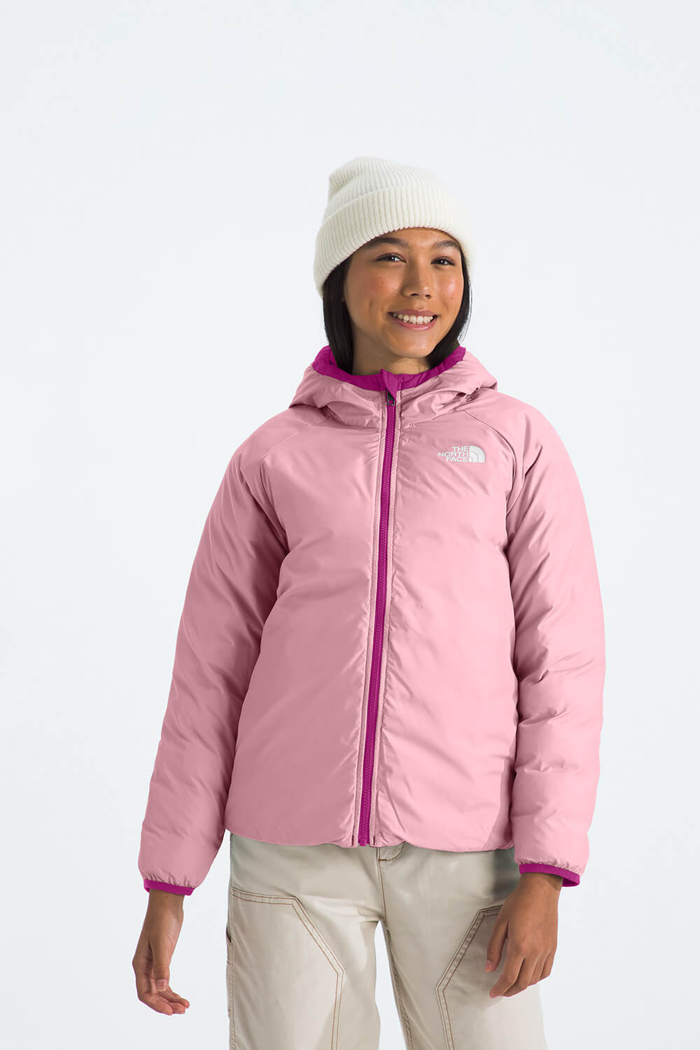 The North Face Reversible Perrito Hooded Jacket for Girls in Deep Mulb Glik s