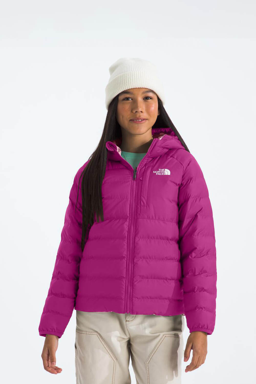 The North Face Reversible Perrito Hooded Jacket for Girls in Deep Mulb Glik s