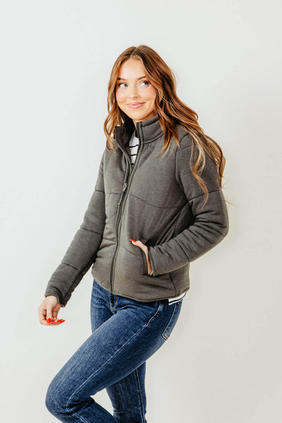 Thread & Supply, Jackets & Coats, Thread Supply Charcoal Sherpa Zip Up  Hoodie Jacket