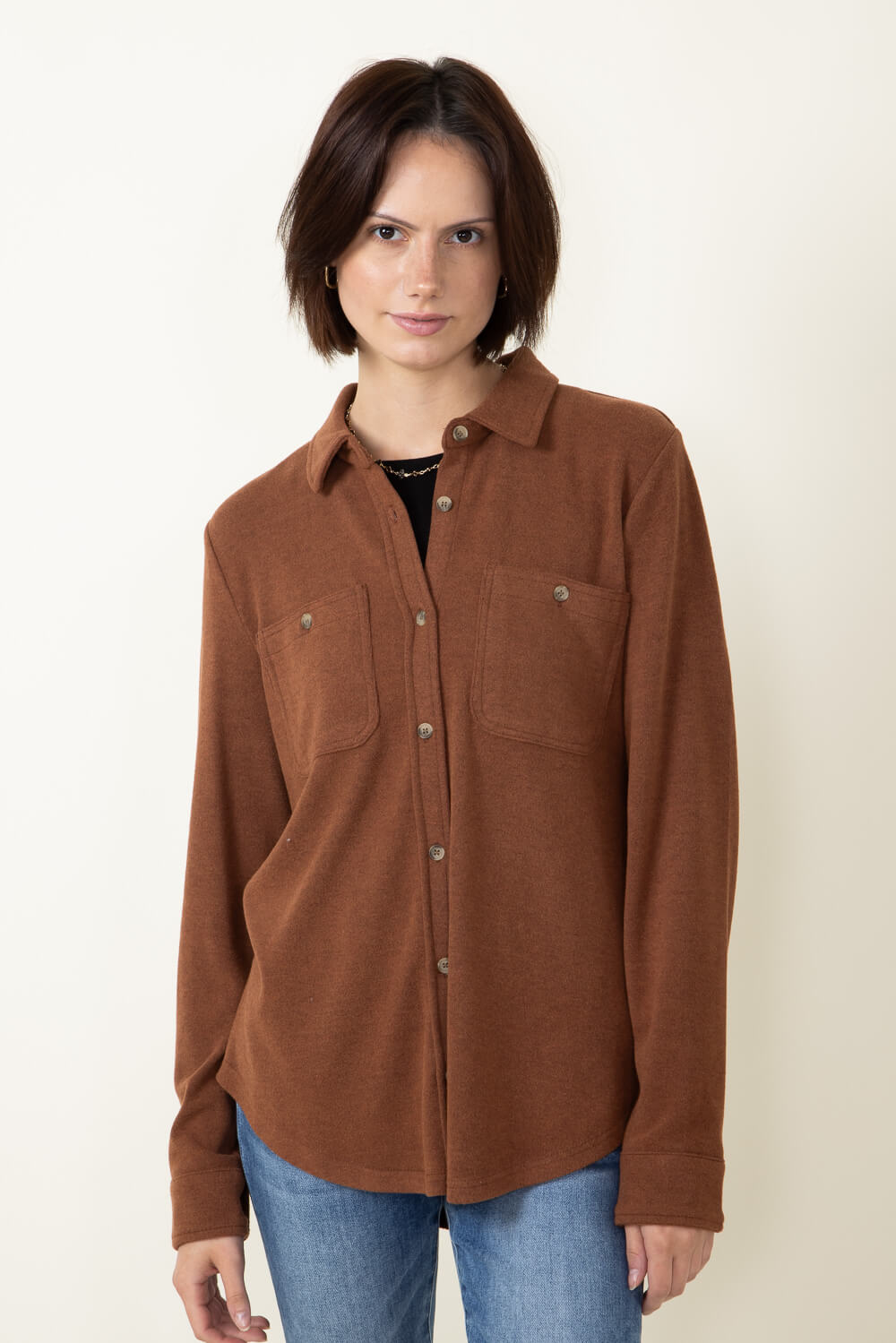 Thread Supply Lewis Soft Luxe Button Up Shirt for Women in Heather Cognac at Glik s S