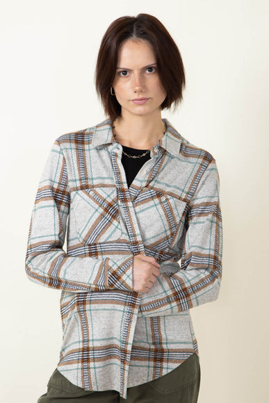 Thread & Supply Lewis Soft Luxe Button Up Shirt for Women in Grey/Green/Brown Plaid