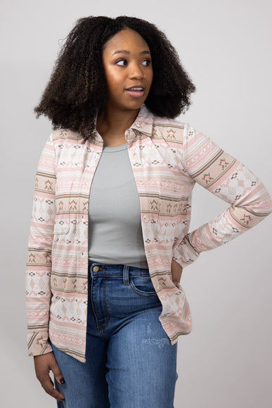 Thread & Supply Lewis Soft Luxe Button Up Shirt for Women in Rose Aztec