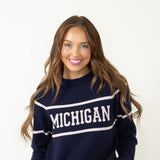 Thread & Supply Michigan Varsity Lettering Sweater for Women in Navy