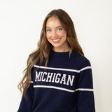 Thread & Supply Michigan Varsity Lettering Sweater for Women in Navy