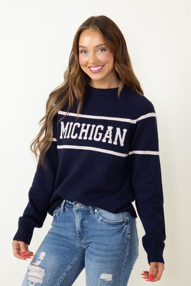 Thread & Supply Michigan Varsity Lettering Sweater for Women in Navy