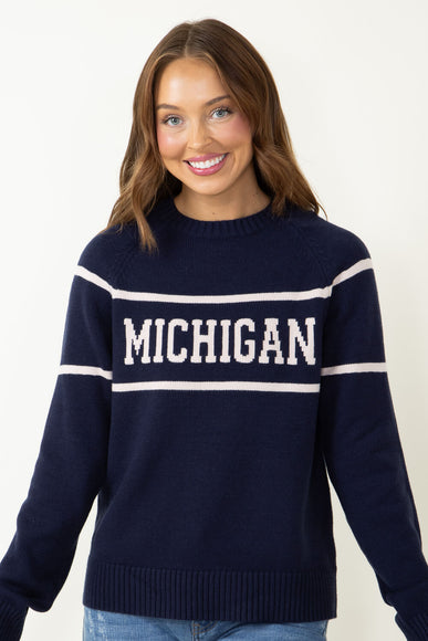 Thread & Supply Michigan Varsity Lettering Sweater for Women in Navy