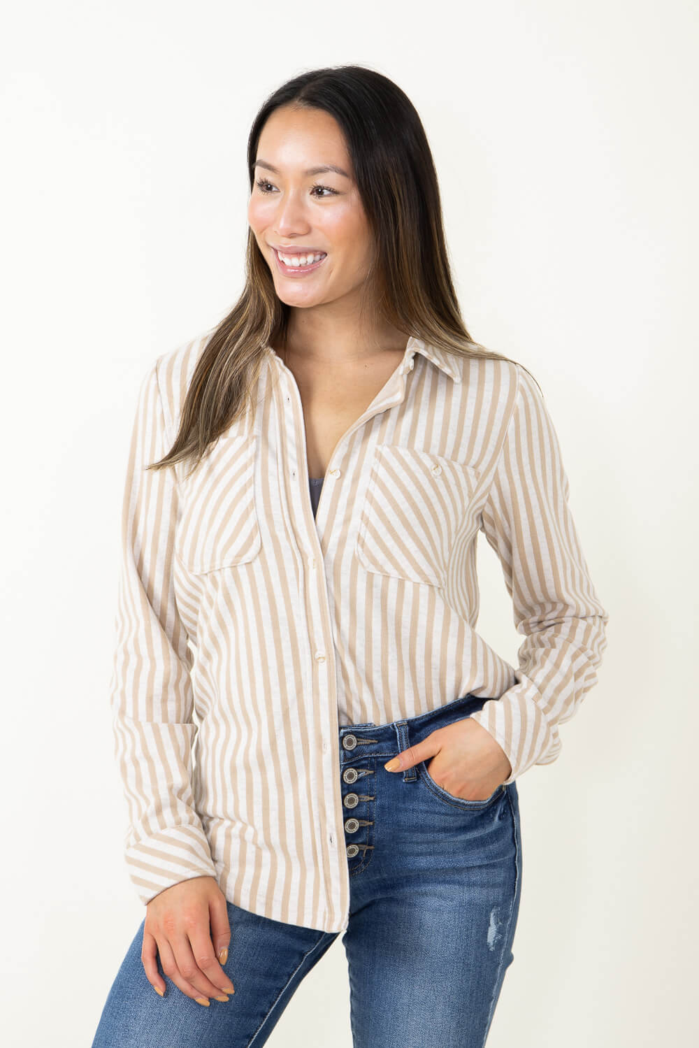 Thread & Supply Lewis Stripe Button Up Shirt for Women in Off White an –  Glik's