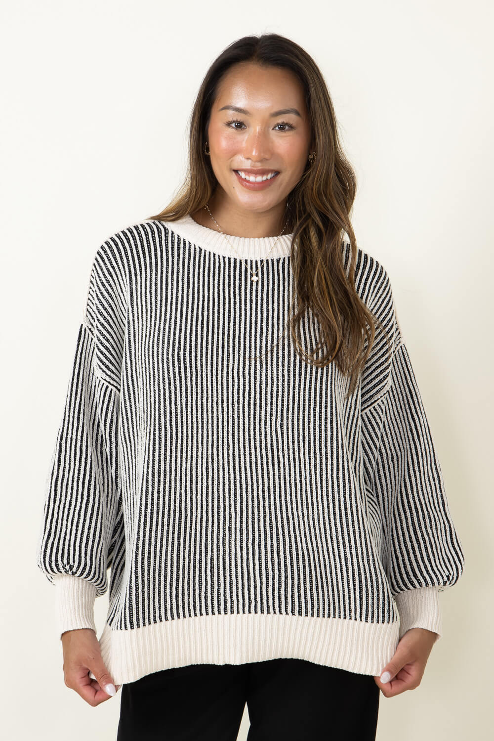 Black and white striped sweatshirt womens online