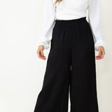 Smocked Waist Beach Pants for Women in Black