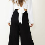 Smocked Waist Beach Pants for Women in Black