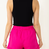 Linen Ruffle Shorts for Women in Hot Pink