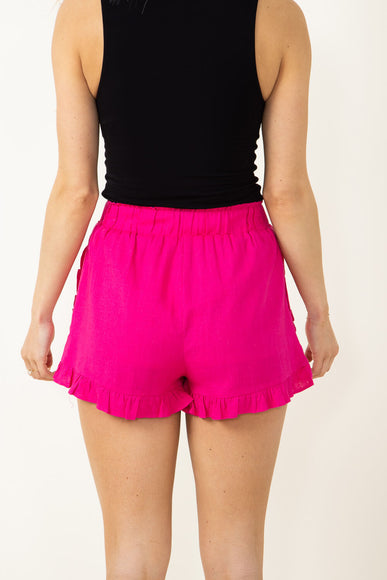 Linen Ruffle Shorts for Women in Hot Pink