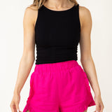 Linen Ruffle Shorts for Women in Hot Pink