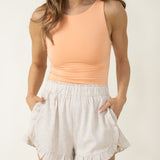 Linen Ruffle Shorts for Women in Oatmeal