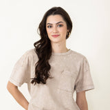 Mineral Wash Knit T-Shirt for Women in Taupe