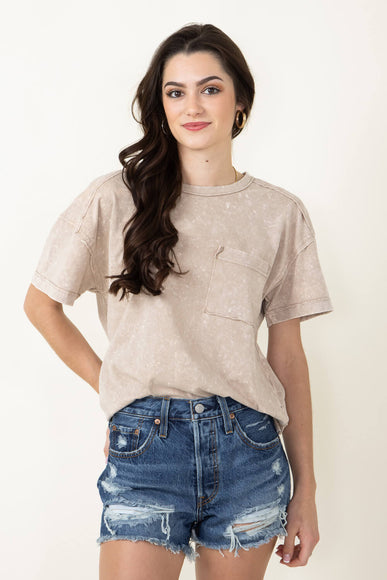 Mineral Wash Knit T-Shirt for Women in Taupe