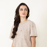 Mineral Wash Knit T-Shirt for Women in Taupe