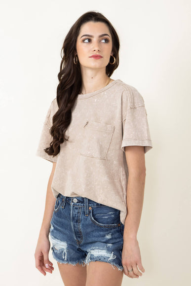 Mineral Wash Knit T-Shirt for Women in Taupe