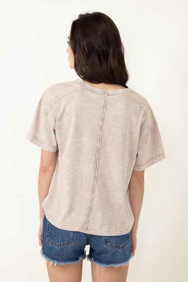 Mineral Wash Knit T-Shirt for Women in Taupe