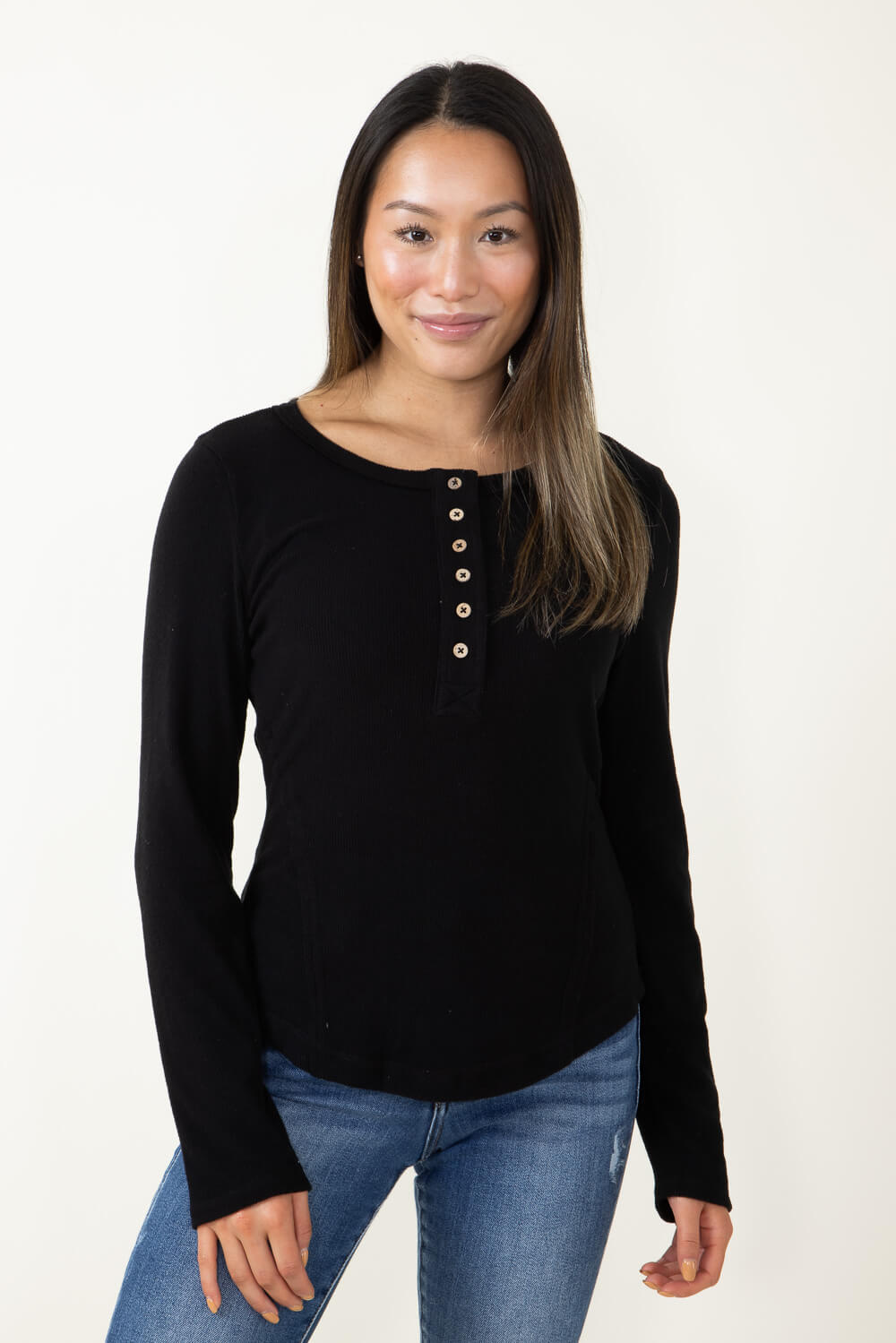 Soft Brushed Glik\'s in Black for NT11360-BLACK Top Henley Knit – Women 